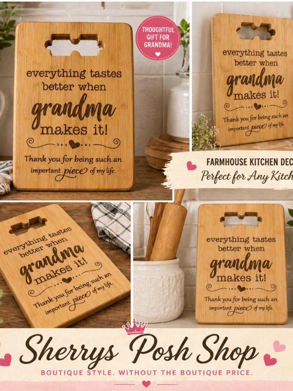 Grandma Cutting Board Gift Farmhouse Kitchen Decor Bamboo Engraved 11"L x 8.5"W